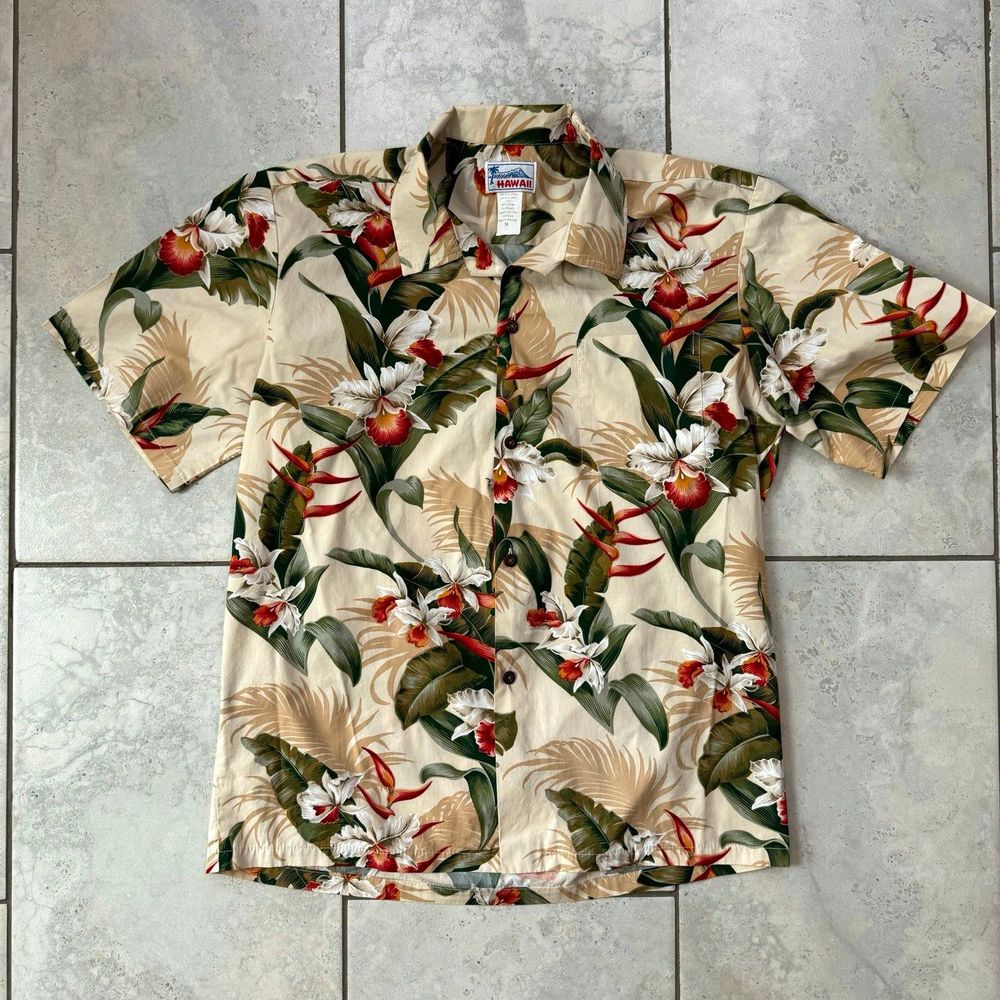 VTG Hawaii Brand Hawaiian Shirt Aloha Floral Paradise Size M Short Sleeve
